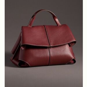 Anthropologie Foldover Top-Handle Purse Satchel NEW Dark Red Maroon